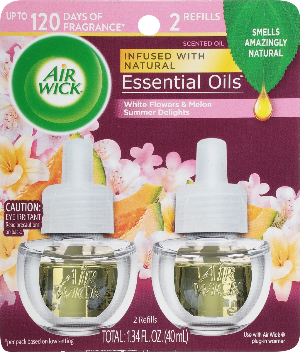slide 6 of 9, Air Wick Life Scents Scented Oil Plug in Air Freshener Refills, Summer Delights With White Flowers, Melon & Vanilla Scent, 2 ct; 0.67 fl oz