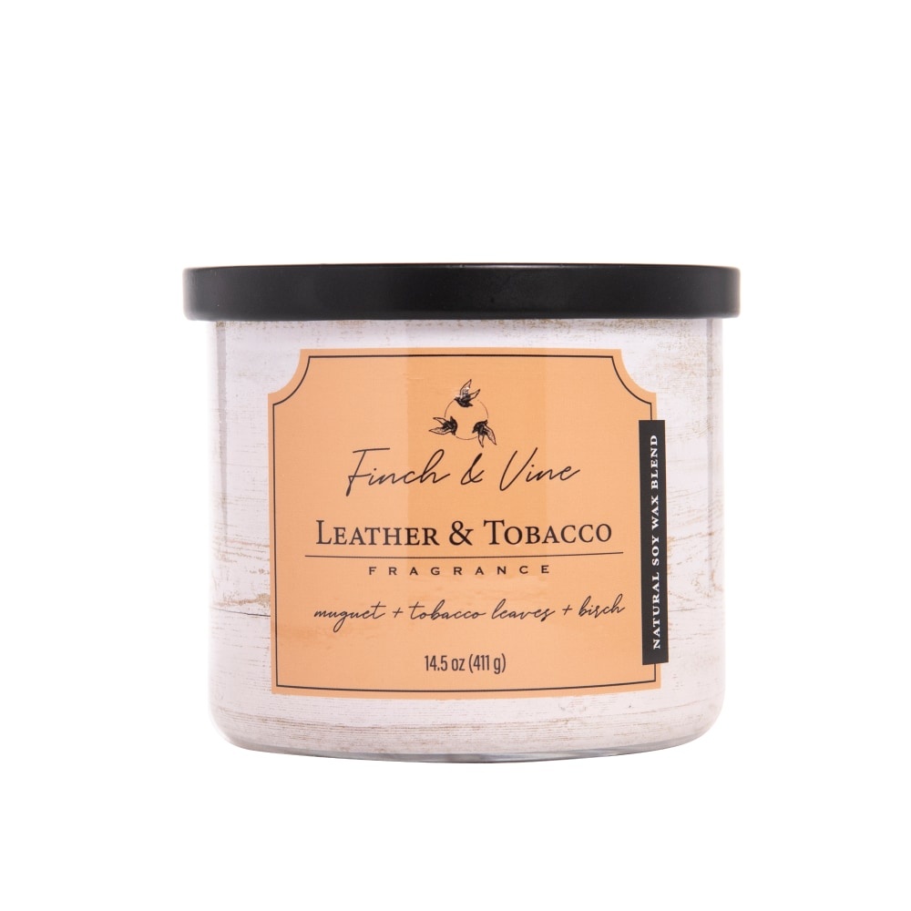 slide 1 of 1, Finch & Vine Leather & Tobacco Fragranced Candle, 14.5 oz