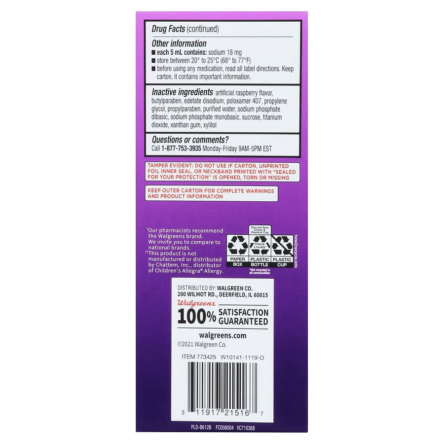 slide 5 of 5, Walgreens Wal-Fex Children's Allergy Liquid Dye-Free Berry, 8 oz