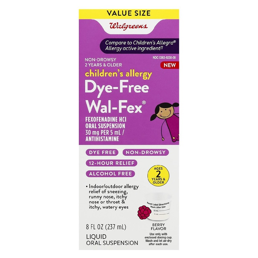 slide 1 of 1, Walgreens Wal-Fex Children's Allergy Liquid Dye-Free Berry, 8 oz