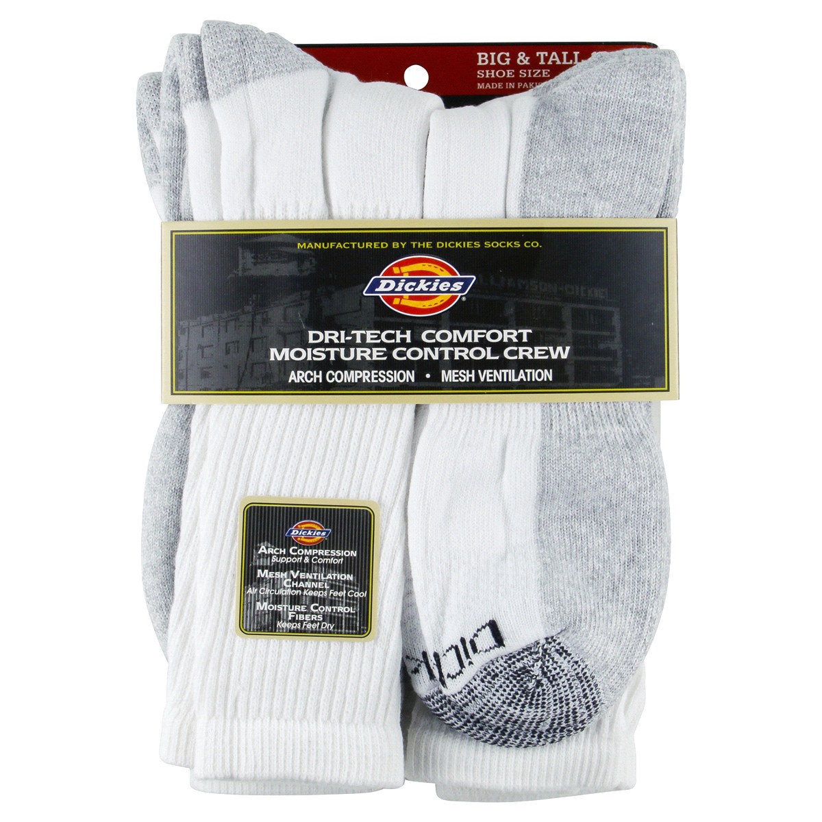 slide 1 of 5, Dickies Dri-Tech Comfort Moisture Control Crew, Size 13-15, 6 pair