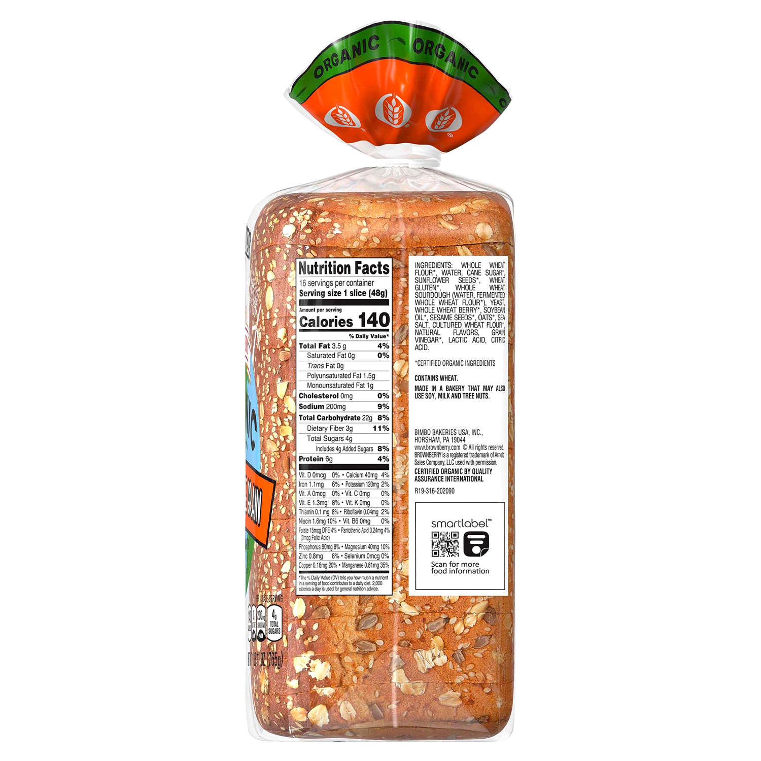 slide 4 of 5, Brownberry Organic 100% Bread, 27 oz, Whole Grain Wheat Bread, Bag, 27 oz