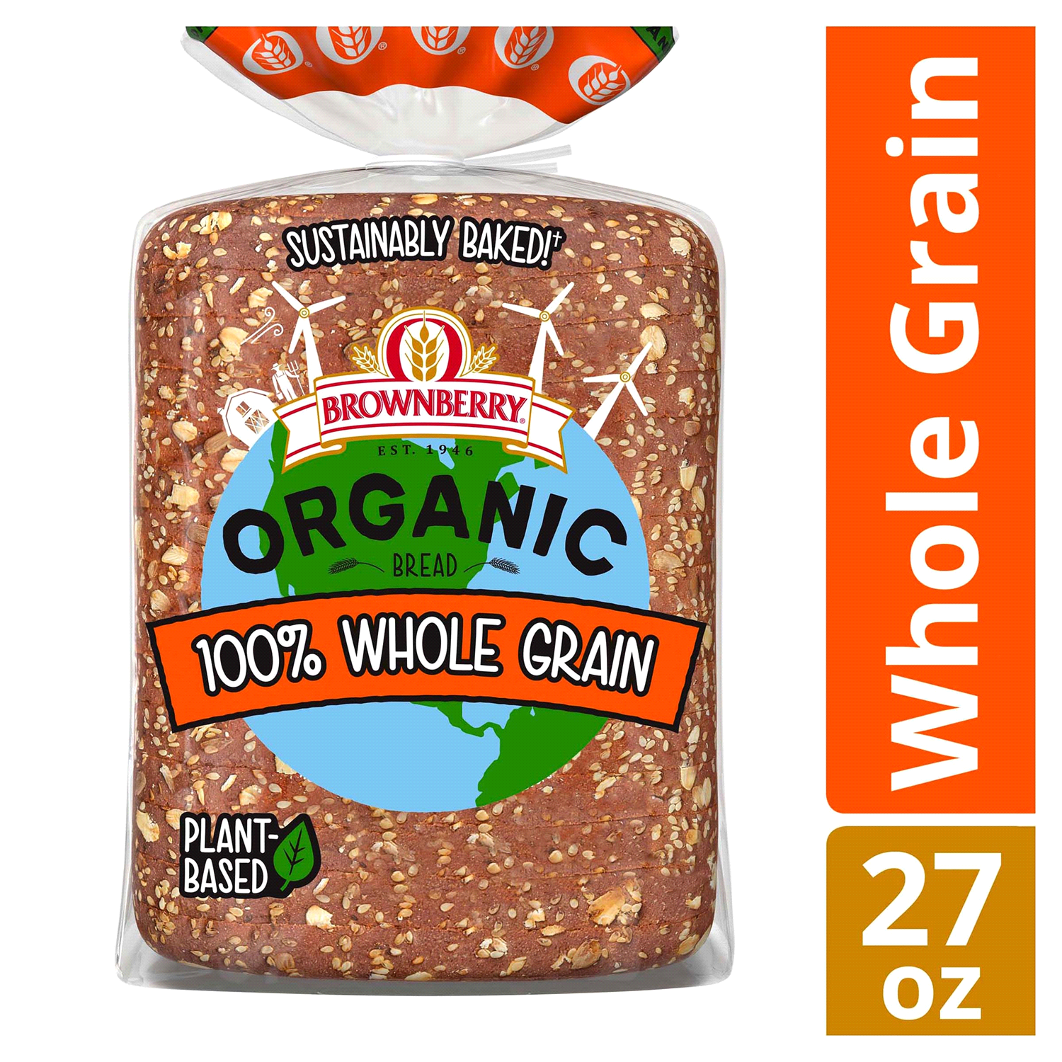 slide 1 of 5, Brownberry Organic 100% Bread, 27 oz, Whole Grain Wheat Bread, Bag, 27 oz