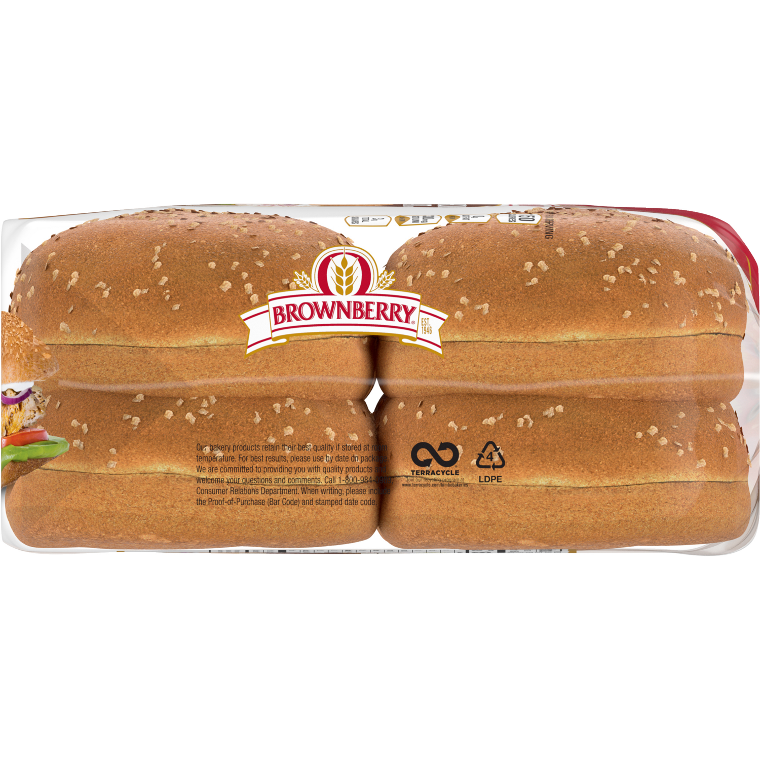 slide 2 of 3, BROWNBERRY Whole Grains 100% Whole Wheat Sandwich Buns, 16 oz
