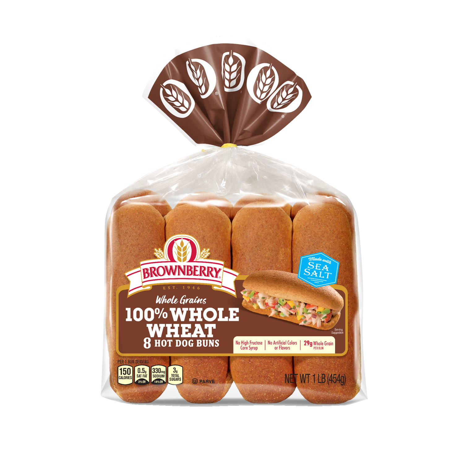 slide 1 of 2, Brownberry 100% Whole Wheat Hot Dog Buns, 8 count, 16 oz, 1 lb