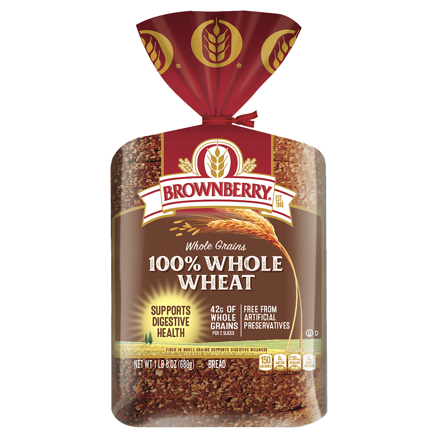 slide 1 of 1, BROWNBERRY Whole Grains 100% Whole Wheat Bread, 24.0 oz