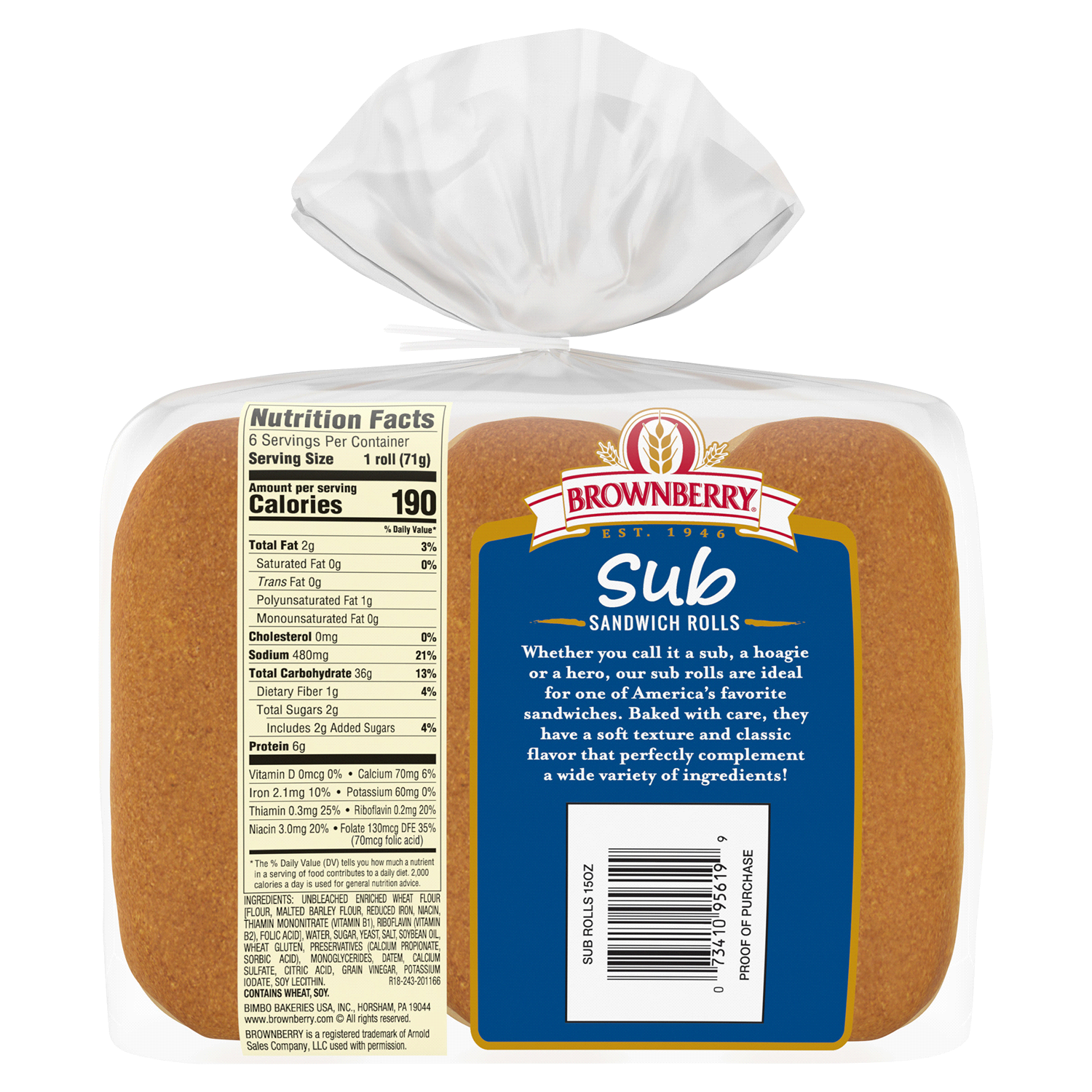 slide 2 of 4, Brownberry Sub Sandwich Rolls 6 ea, 6 ct