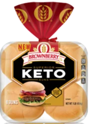 Brownberry Keto Buns, 8 count, White Hamburger Buns, 12 oz Bag