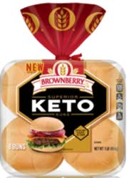 Brownberry Keto Buns, 8 count, White Hamburger Buns, 12 oz Bag
