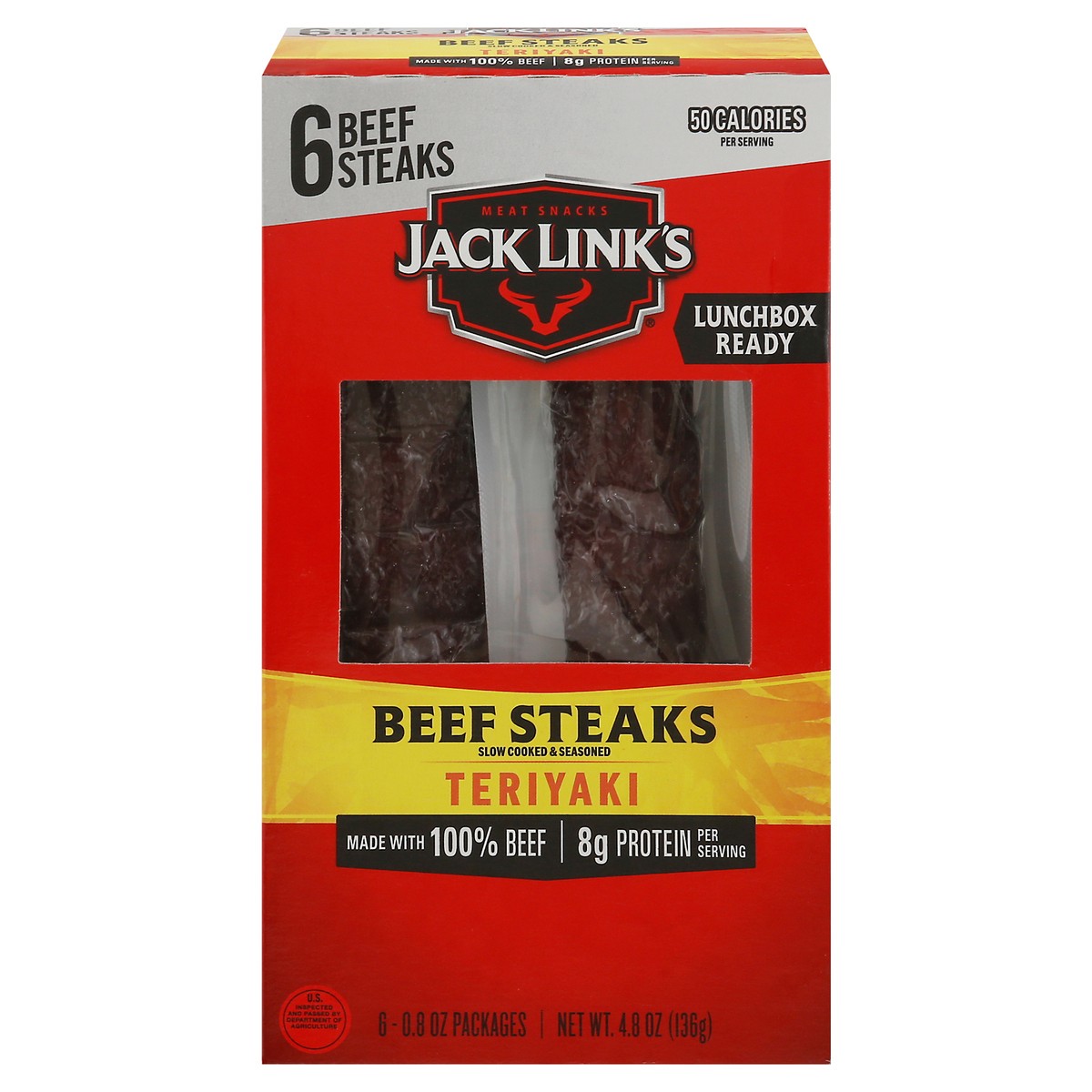 slide 1 of 9, Jack Link's Teriyaki Beef Steak, 0.8 oz, 6 pack, 4.8 oz