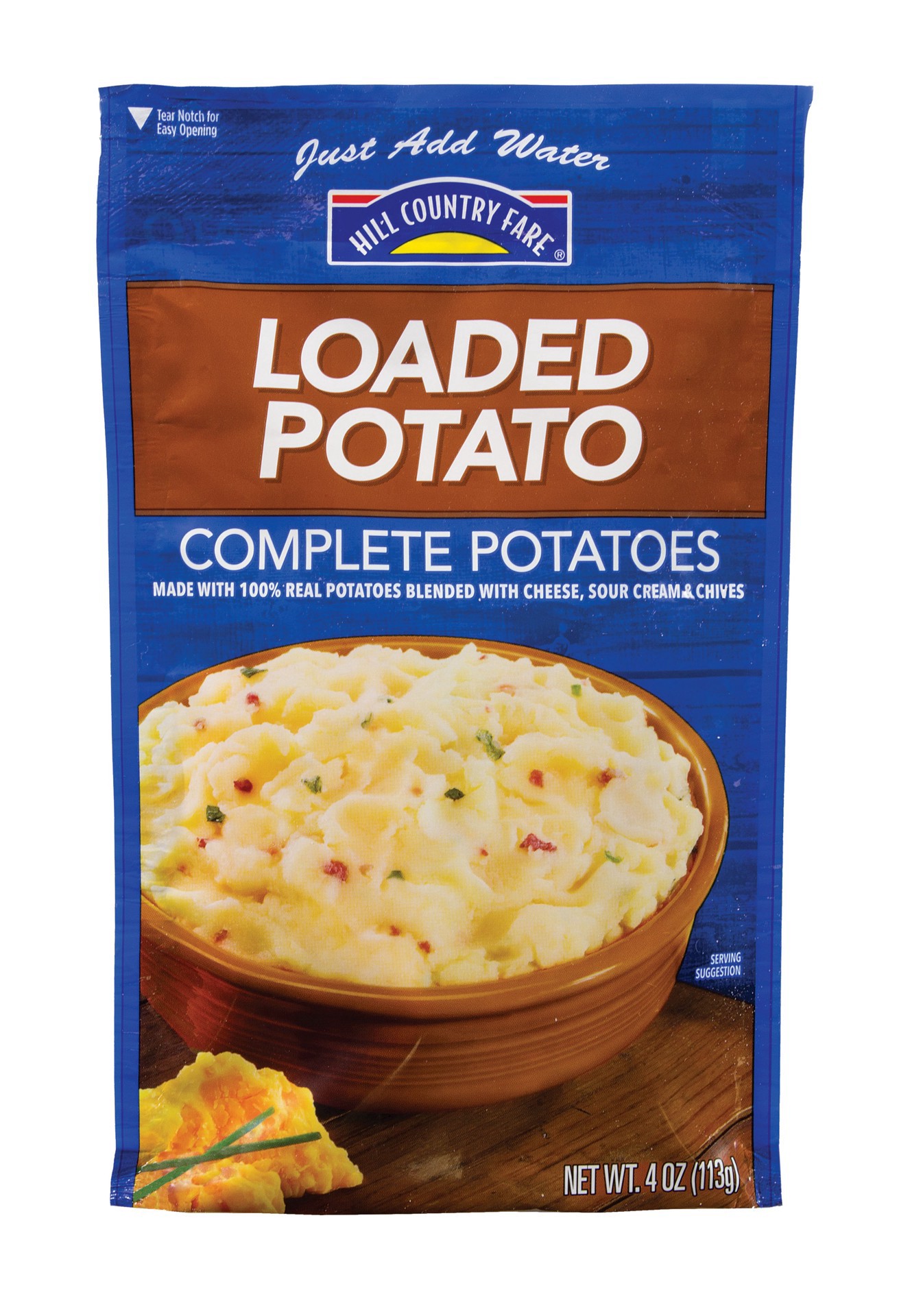 slide 1 of 1, Hill Country Fare Loaded Mashed Complete Potatoes, 4 oz