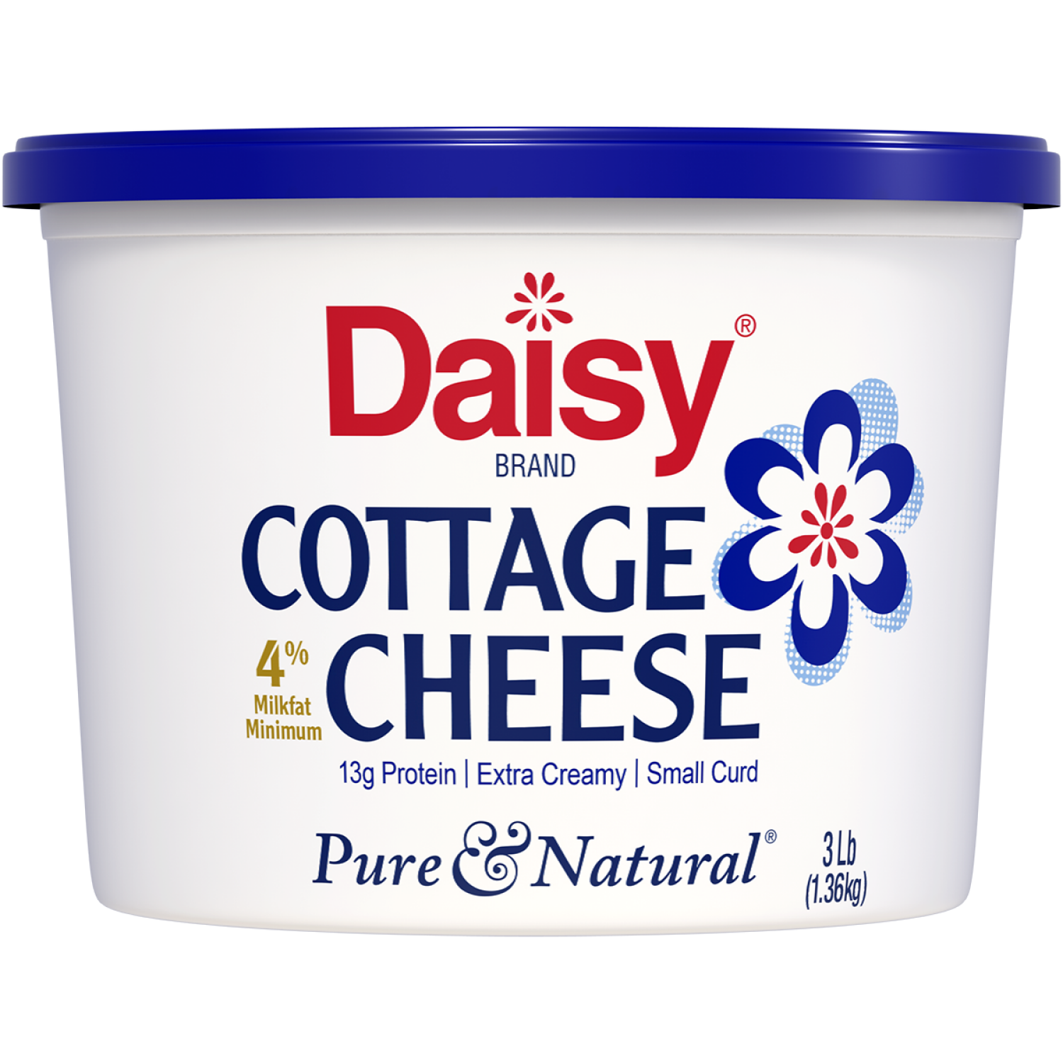 slide 1 of 3, Daisy Cottage Cheese, 4% Milkfat Minimum, Small Curd, 3 lb, 48 oz
