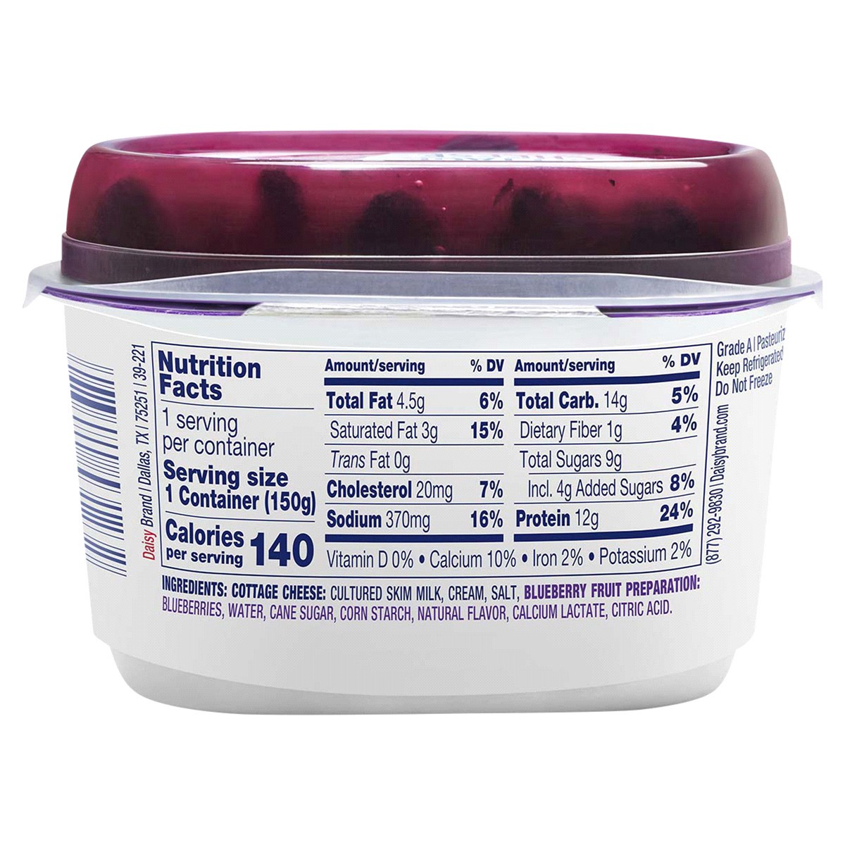 slide 2 of 2, Daisy Cottage Cheese, with Blueberries, 4% Milkfat Minimum, 6 oz