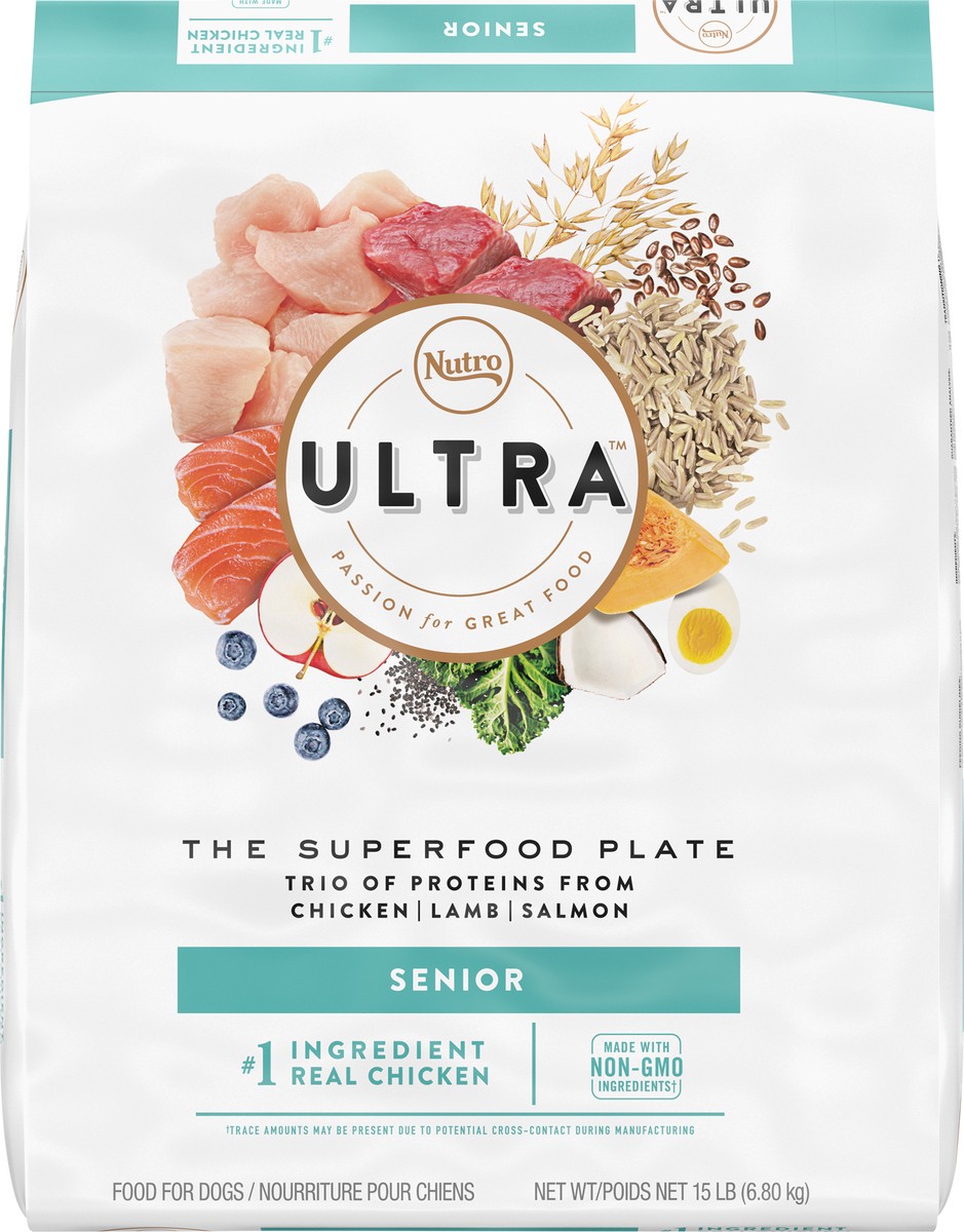 slide 5 of 16, NUTRO ULTRA Senior High Protein Natural Dry Dog Food with a Trio of Proteins from Chicken, Lamb and Salmon, 15 lb. Bag, 15 Lb