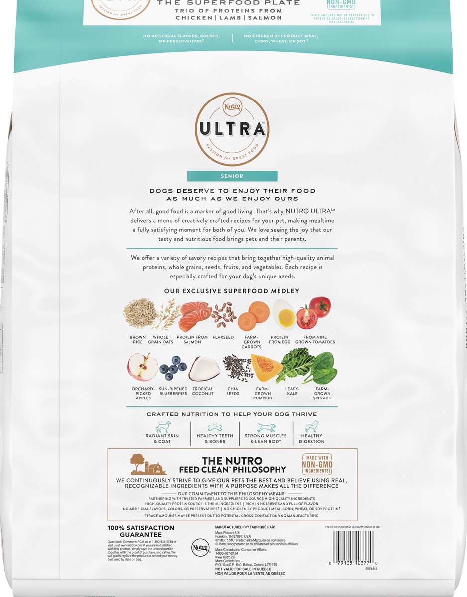 slide 16 of 16, NUTRO ULTRA Senior High Protein Natural Dry Dog Food with a Trio of Proteins from Chicken, Lamb and Salmon, 15 lb. Bag, 15 Lb