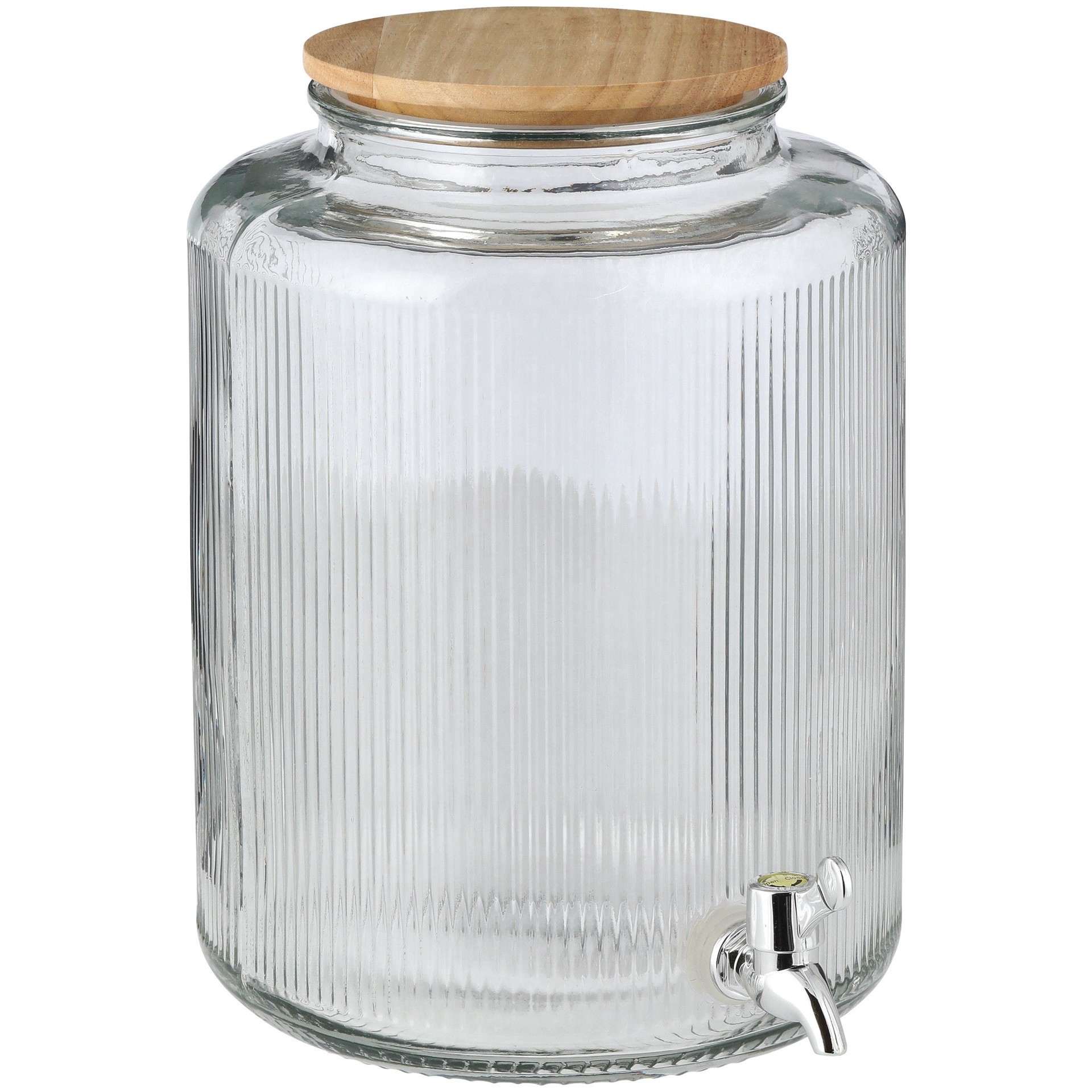 slide 1 of 1, our goods Ribbed Glass Beverage Dispenser, 8 liter