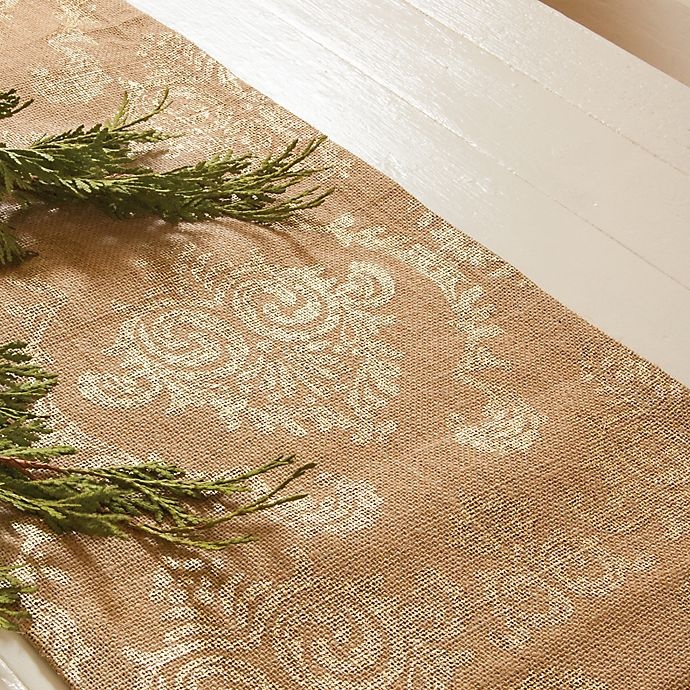 slide 2 of 3, Heritage Lace Burlap Damask Table Runner - Gold, 13 in x 72 in