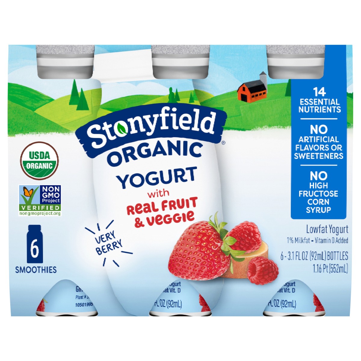 slide 1 of 15, Stonyfield Organic Lowfat Yogurt Smoothies, Very Berry, 3.1 fl. oz., 6ct, 6 ct; 3.1 oz