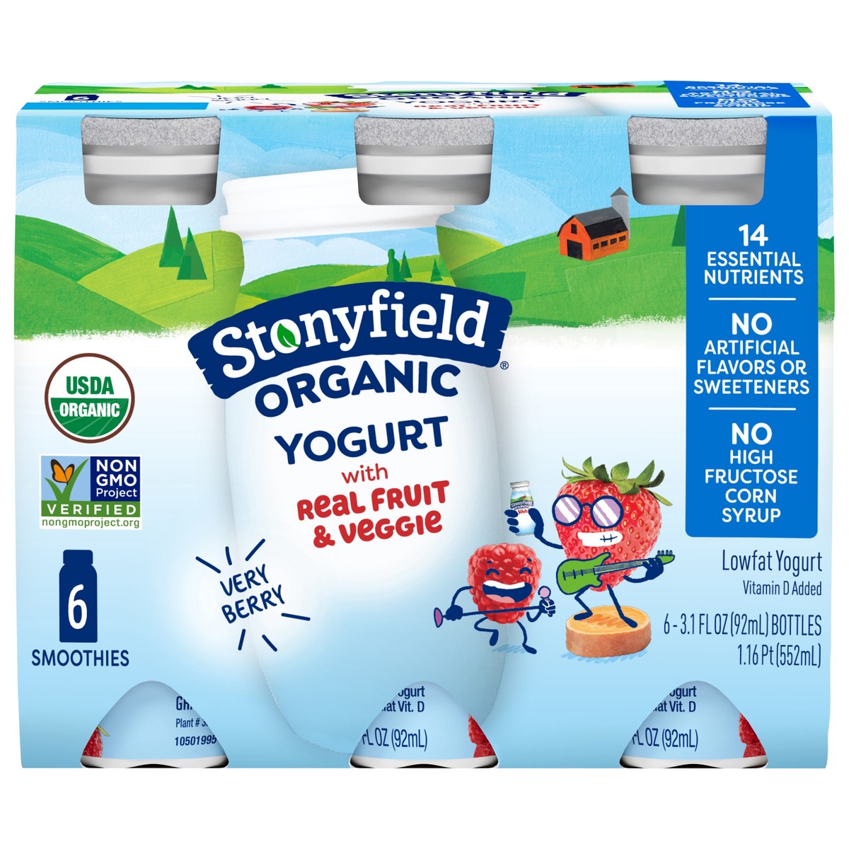 slide 1 of 15, Stonyfield Organic Lowfat Yogurt Smoothies, Very Berry, 3.1 fl. oz., 6ct, 6 ct; 3.1 oz