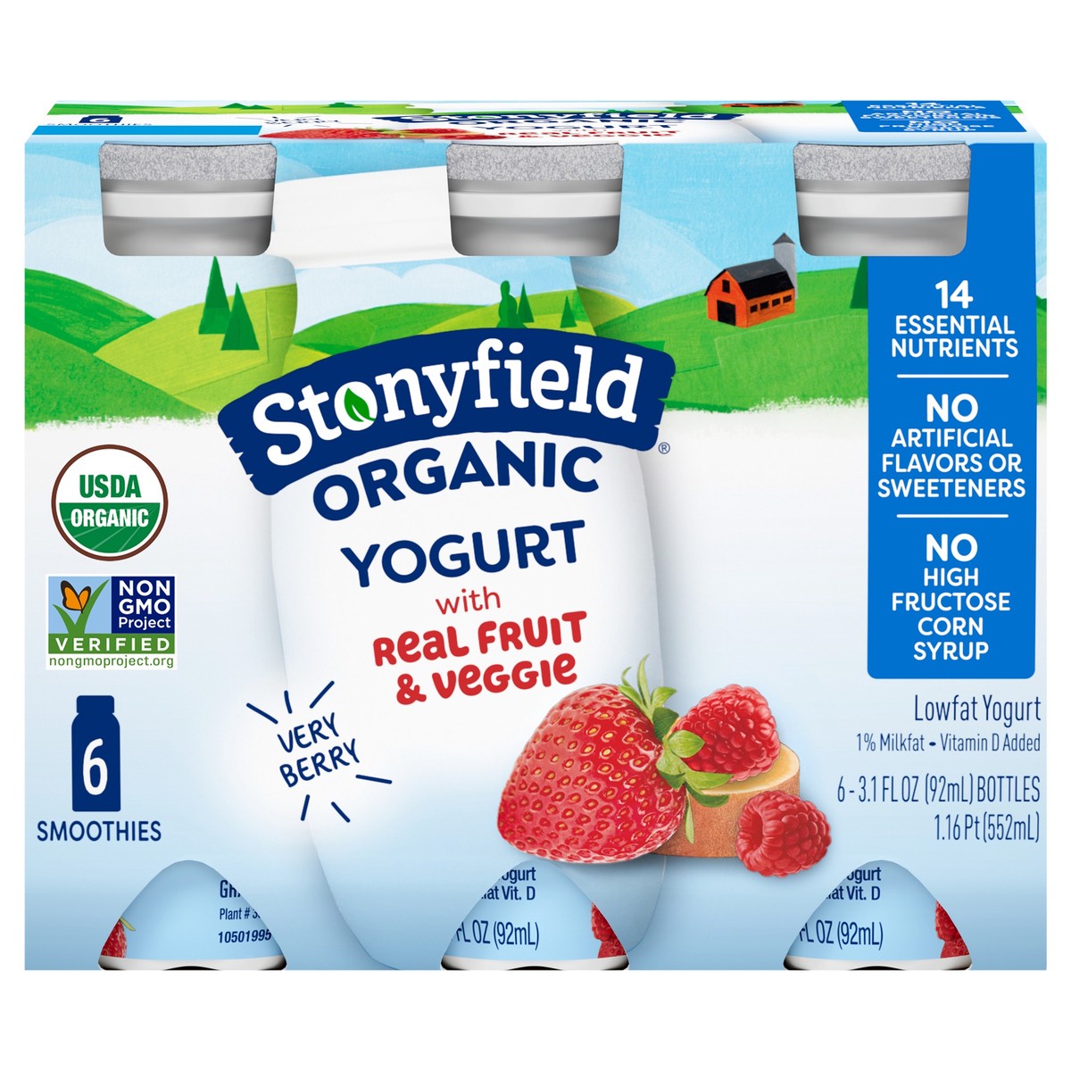 slide 1 of 15, Stonyfield Organic Lowfat Yogurt Smoothies, Very Berry, 6 Ct, 6 ct; 3.1 oz