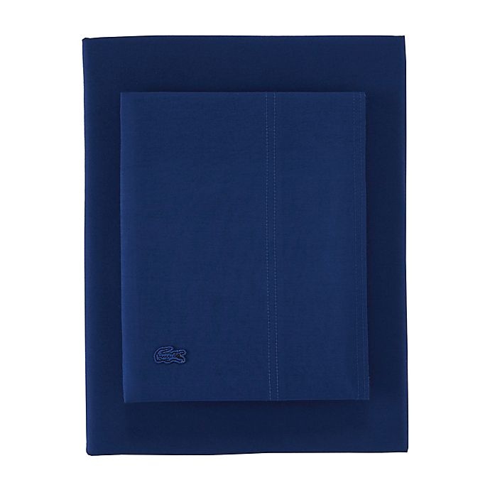 slide 3 of 3, Lacoste Solid Washed Cotton Percale 300-Thread-Count Queen Sheet Set - Blue Depths, 1 ct