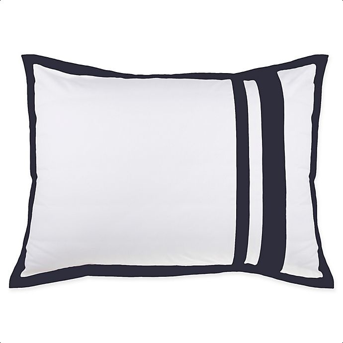 slide 1 of 1, Wamsutta Hotel Border MICRO COTTON Standard Pillow Sham - White/Navy, 1 ct