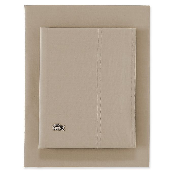 slide 2 of 2, Lacoste Solid Washed Cotton Percale 300-Thread-Count California King Sheet Set - Tan, 1 ct