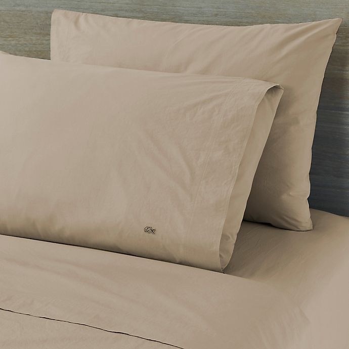 slide 1 of 2, Lacoste Solid Washed Cotton Percale 300-Thread-Count California King Sheet Set - Tan, 1 ct
