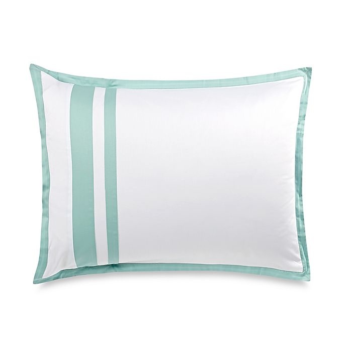 slide 1 of 1, Wamsutta Hotel Border MICRO COTTON Standard Pillow Sham - White/Seaglass, 1 ct