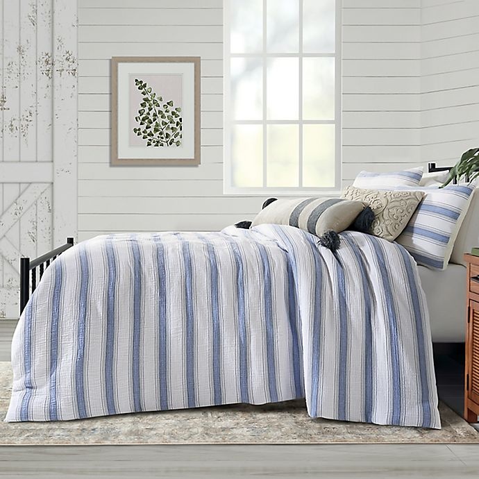 slide 1 of 2, Bee & Willow Home Dash Stitch Stripe Full/Queen Comforter Set - Blue/Neutral, 3 ct