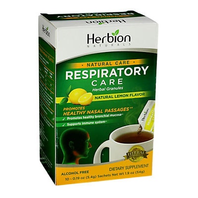 slide 1 of 1, Herbion Naturals Respiratory Care Lemon Flavor Dietary Supplement, 10 ct