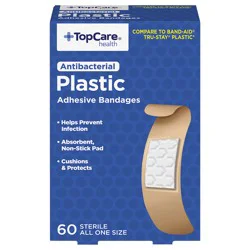 TopCare Antibacterial Plastic All One Size Adhesive Bandages - 60 ct