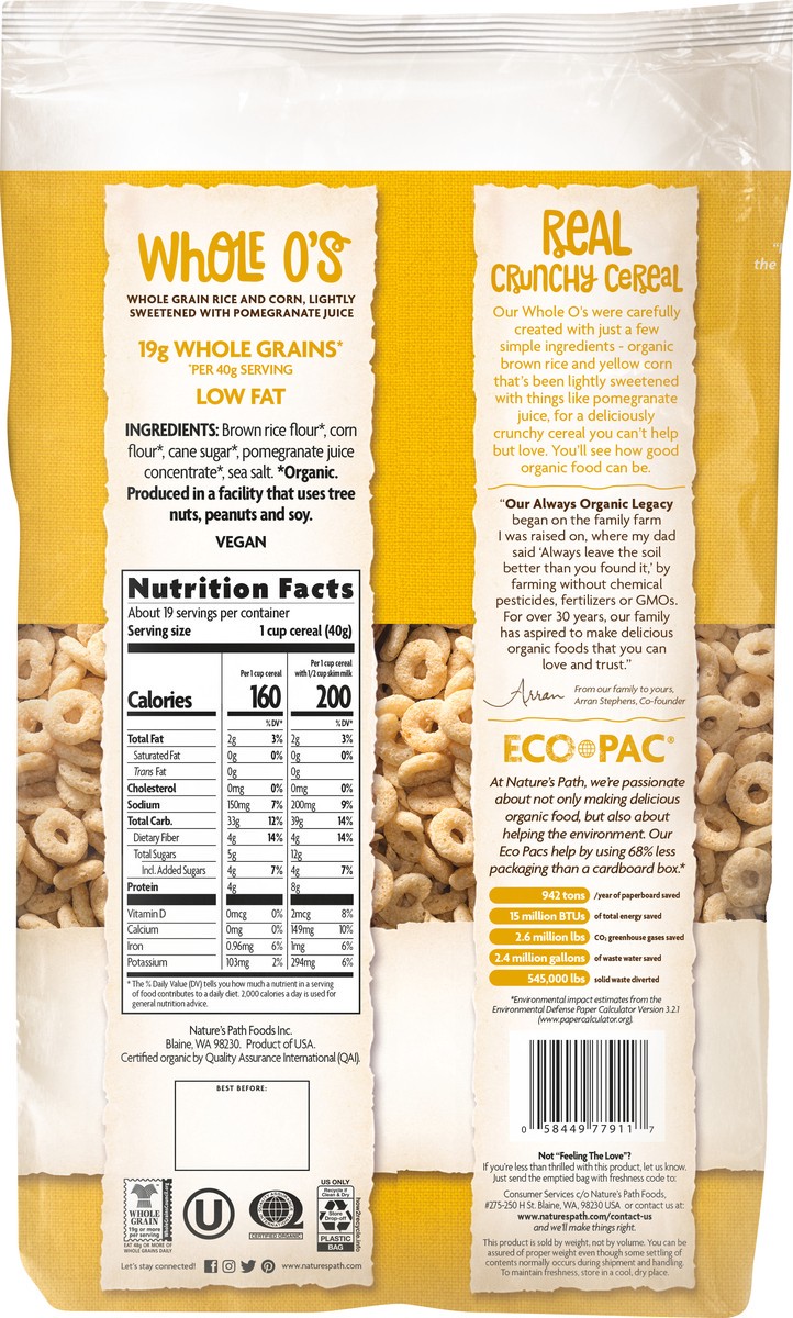 slide 2 of 5, Nature's Path Organic Whole O'S Cold Cereal 26oz EcoPac Bag, 26.4 oz