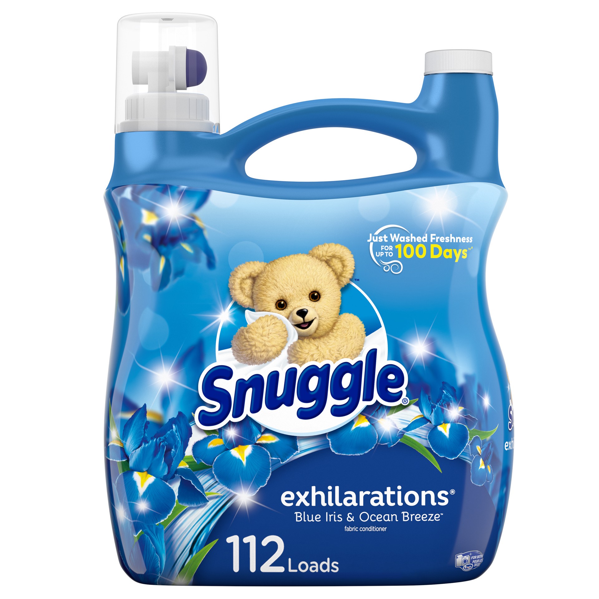 slide 1 of 3, Snuggle Exhilarations Liquid Fabric Softener, Blue Iris & Ocean Breeze, 96 Ounce, 112 Loads, 96 fl oz