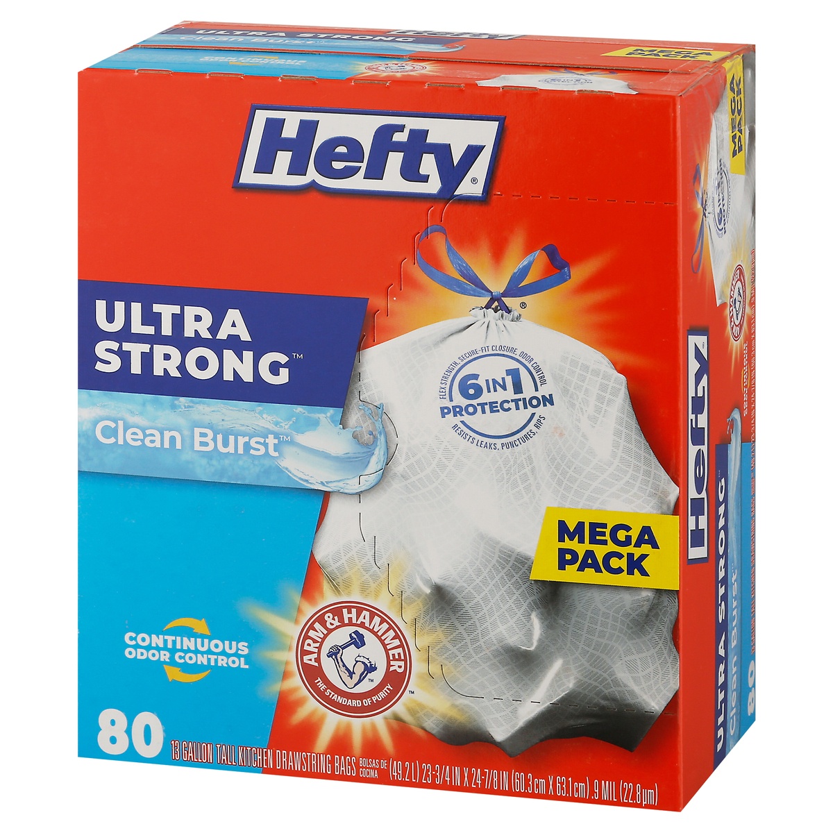 slide 3 of 9, Hefty Ultra Strong 13 Gallon Clean Burst Drawstring Tall Kitchen Bags Mega Pack 80 ea, 