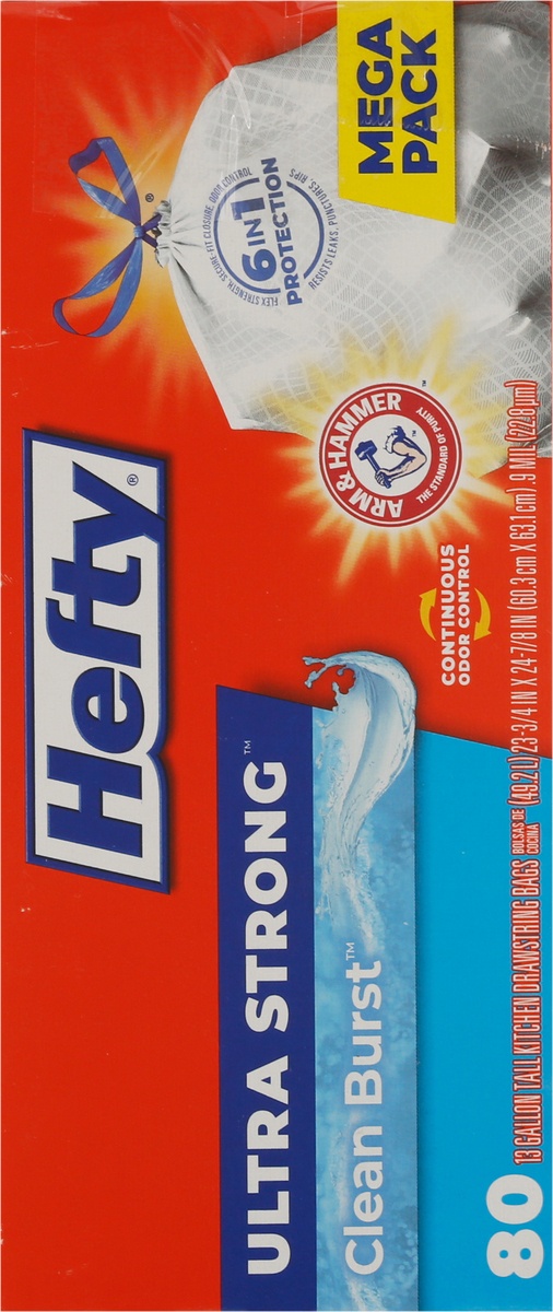 slide 8 of 9, Hefty Ultra Strong 13 Gallon Clean Burst Drawstring Tall Kitchen Bags Mega Pack 80 ea, 