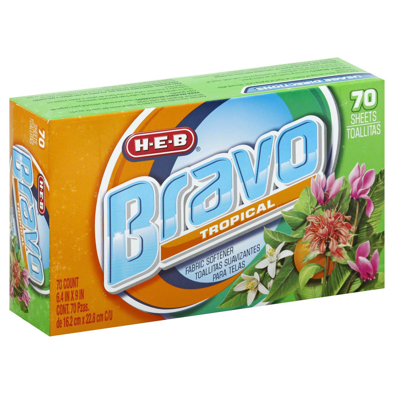slide 1 of 1, H-E-B Bravo Tropical Fabric Softener Sheets, 70 ct