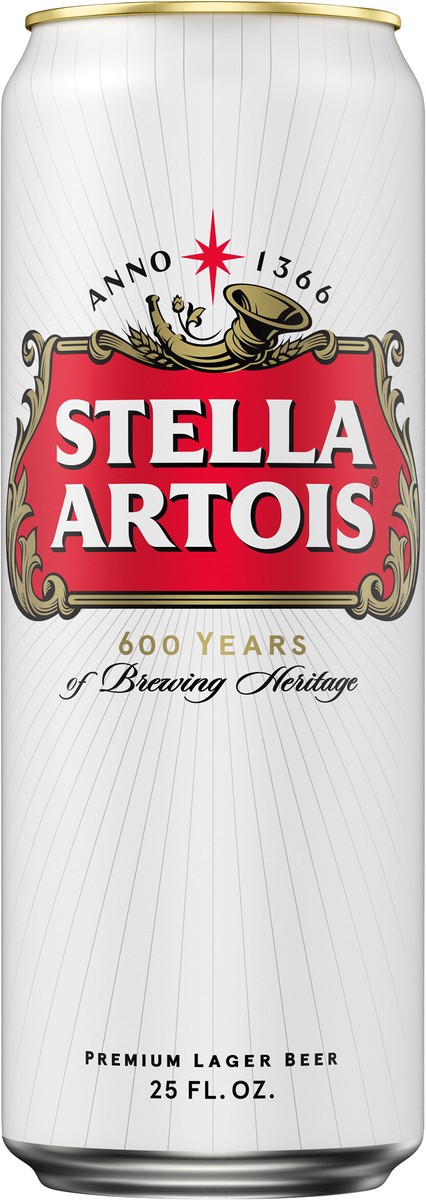 slide 1 of 4, Stella Artois Premium Lager Beer, 25 fl oz Aluminum Can, 5% ABV, 25 oz
