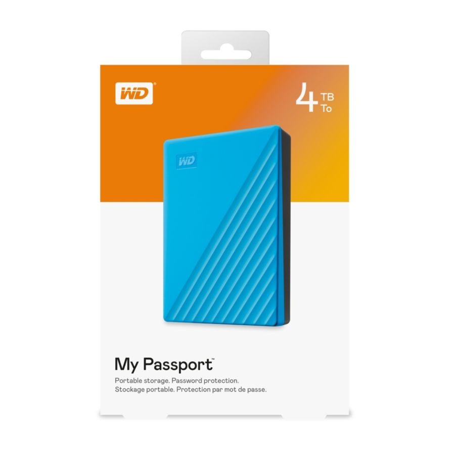 slide 2 of 4, Western Digital My Passport Portable External Hard Drive, 4Tb, Wdbpkj0040Bbl-Wesn, Blue, 1 ct