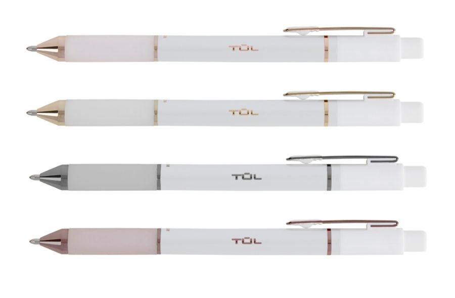 slide 2 of 6, TUL Retractable Gel Pens, Mixed Metals, Medium Point, 0.7 Mm, Pearl White Barrel, Black Ink, Pack Of 8 Pens, 8 ct