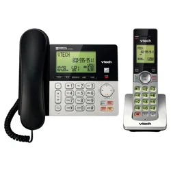 VTech CS6949 DECT 6.0 Expandable Corded/Cordless Answering System With Dual Caller ID, Silver/Black