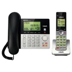 VTech CS6949 DECT 6.0 Expandable Corded/Cordless Answering System With Dual Caller ID, Silver/Black