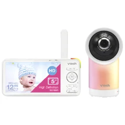 VTech 1080p Smart WiFi Remote Access 360 Degree Pan & Tilt Video Baby Monitor with 5" High Definition 720p Display, Night Light, RM5766HD (White)