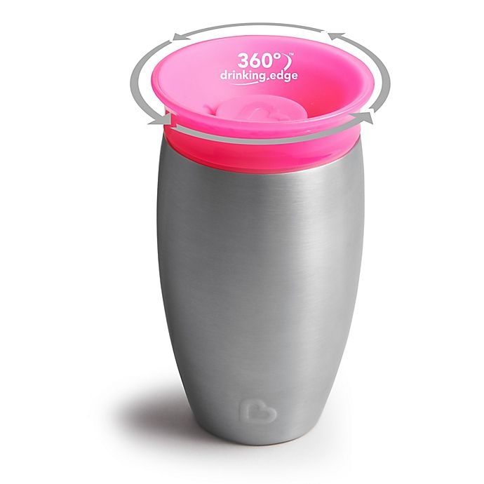 slide 3 of 8, Munchkin Miracle 360 Stainless Steel Sippy Cup - Pink, 10 oz