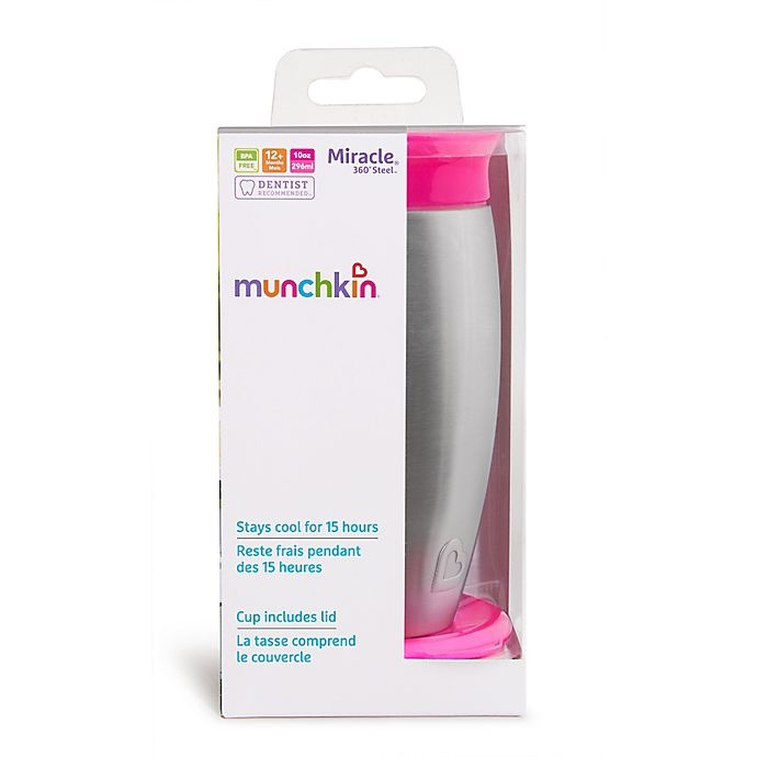 slide 7 of 8, Munchkin Miracle 360 Stainless Steel Sippy Cup - Pink, 10 oz