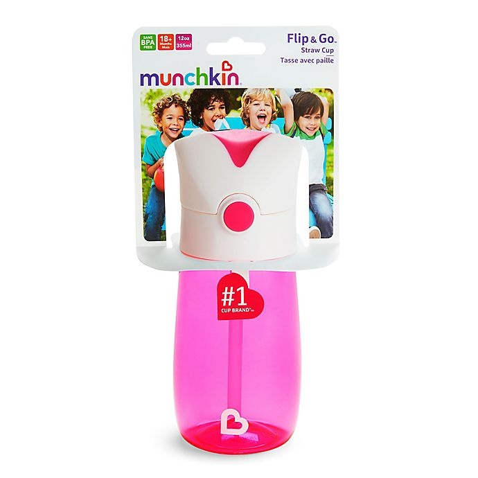 slide 4 of 5, Munchkin Flip & Go Straw Cup - Pink, 12 oz