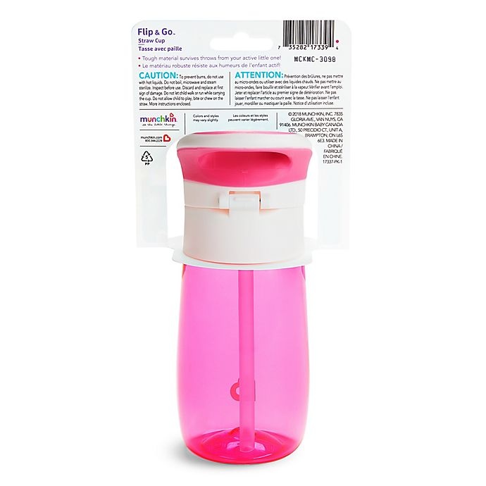 slide 5 of 5, Munchkin Flip & Go Straw Cup - Pink, 12 oz