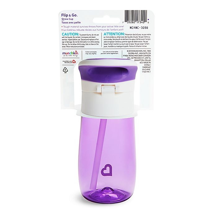 slide 6 of 6, Munchkin Flip & Go Straw Cup - Purple, 12 oz