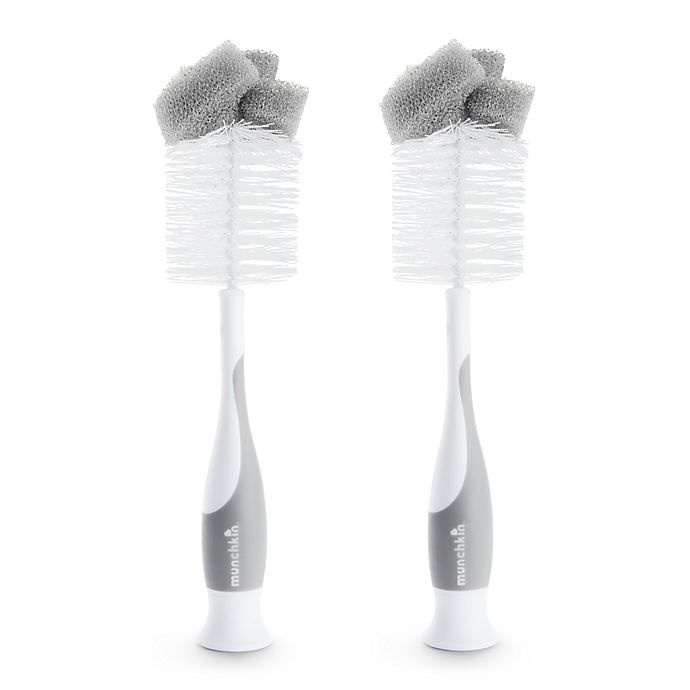 slide 2 of 4, Munchkin 2-Pack Sponge 2-in-1 Bottle Brushes - Grey, 1 ct