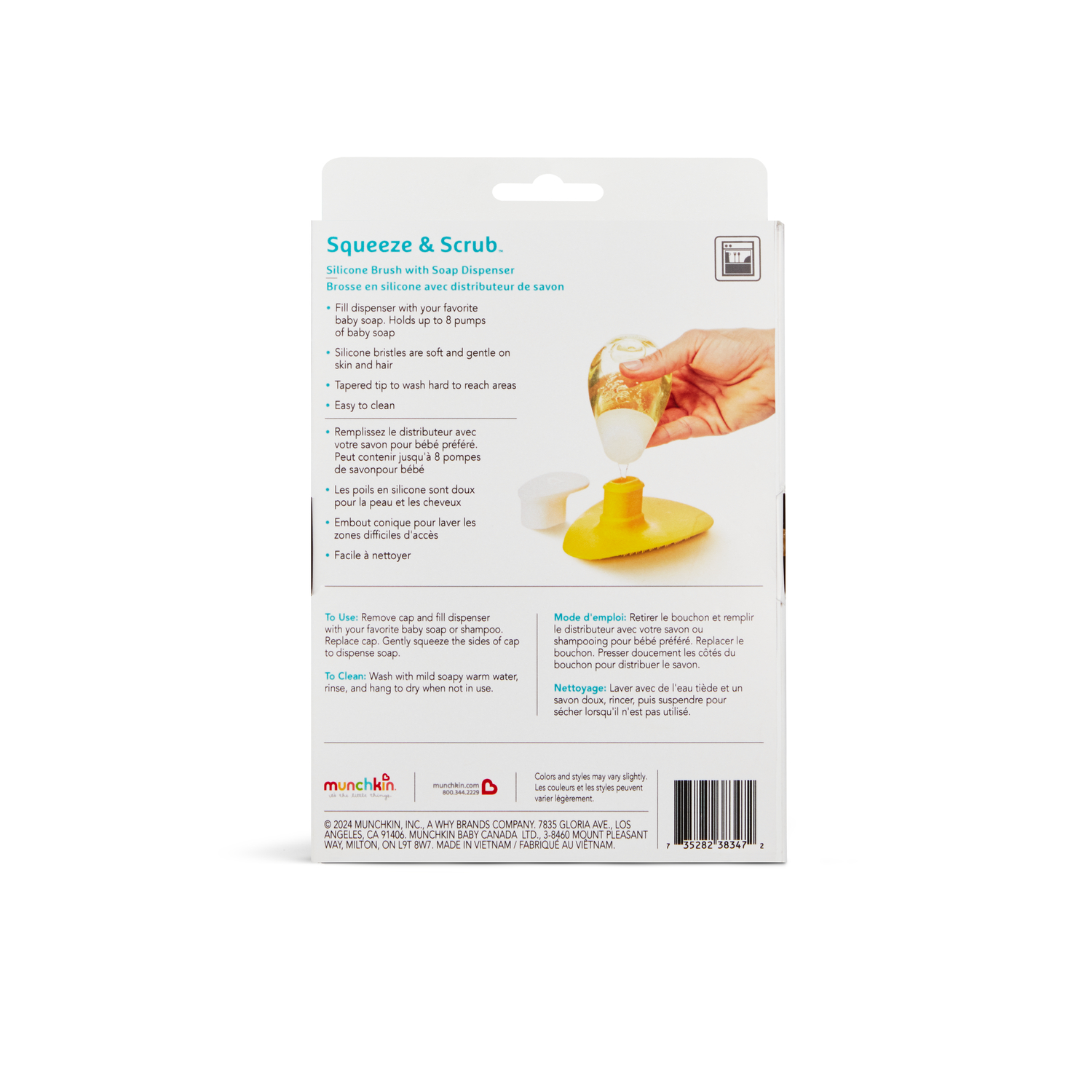 slide 2 of 5, Munchkin Squeeze & Scrub Silicone Brush with Soap Dispenser, 1 ct